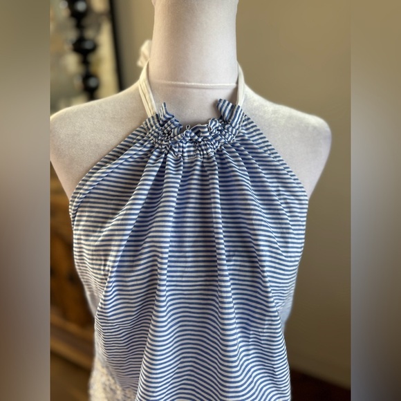 Cartolina Nantucket Blue White Marin 100% Cotton Eyelet Halter Top New Large nwt - Picture 4 of 10